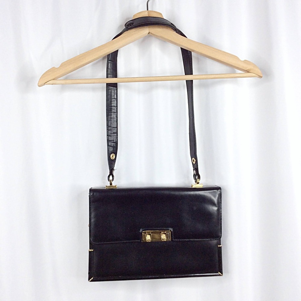 Michelangelo Florence Vintage Leather Handbag Made In Italy Black Leather Guild